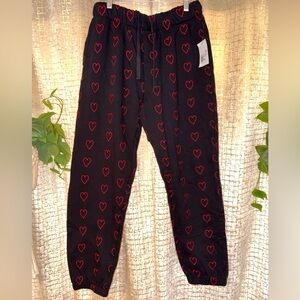 Forever 21 Black Athletic Bottoms with Red Heart Accents